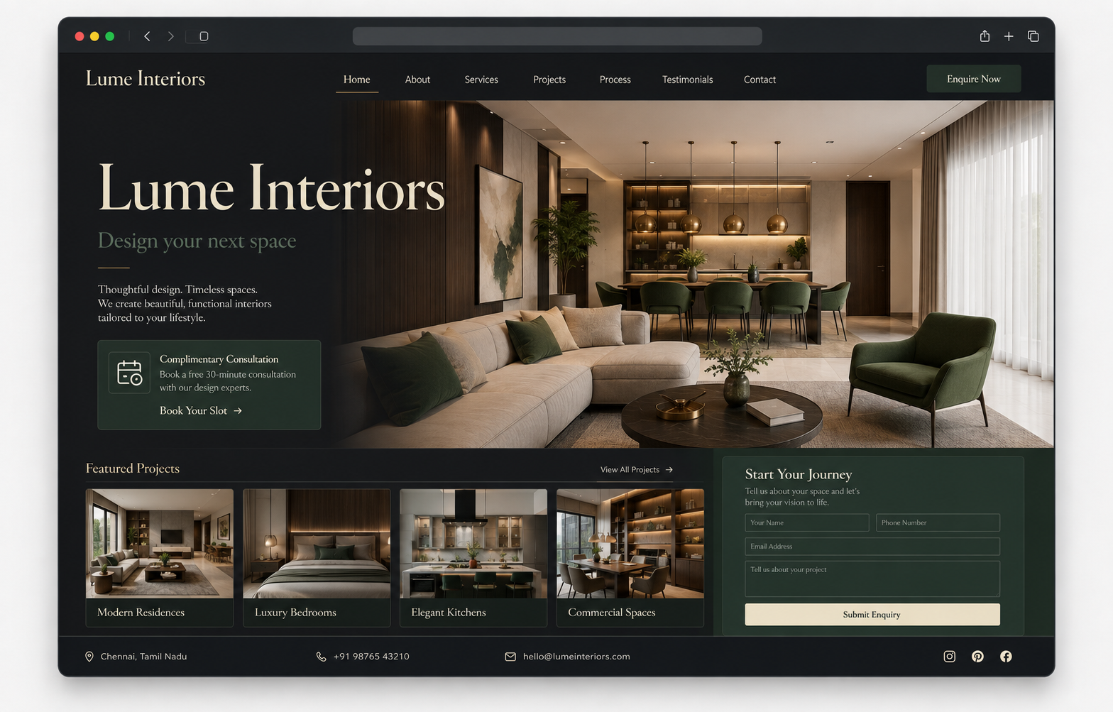 Demo lead generation landing page concept for an interior design studio