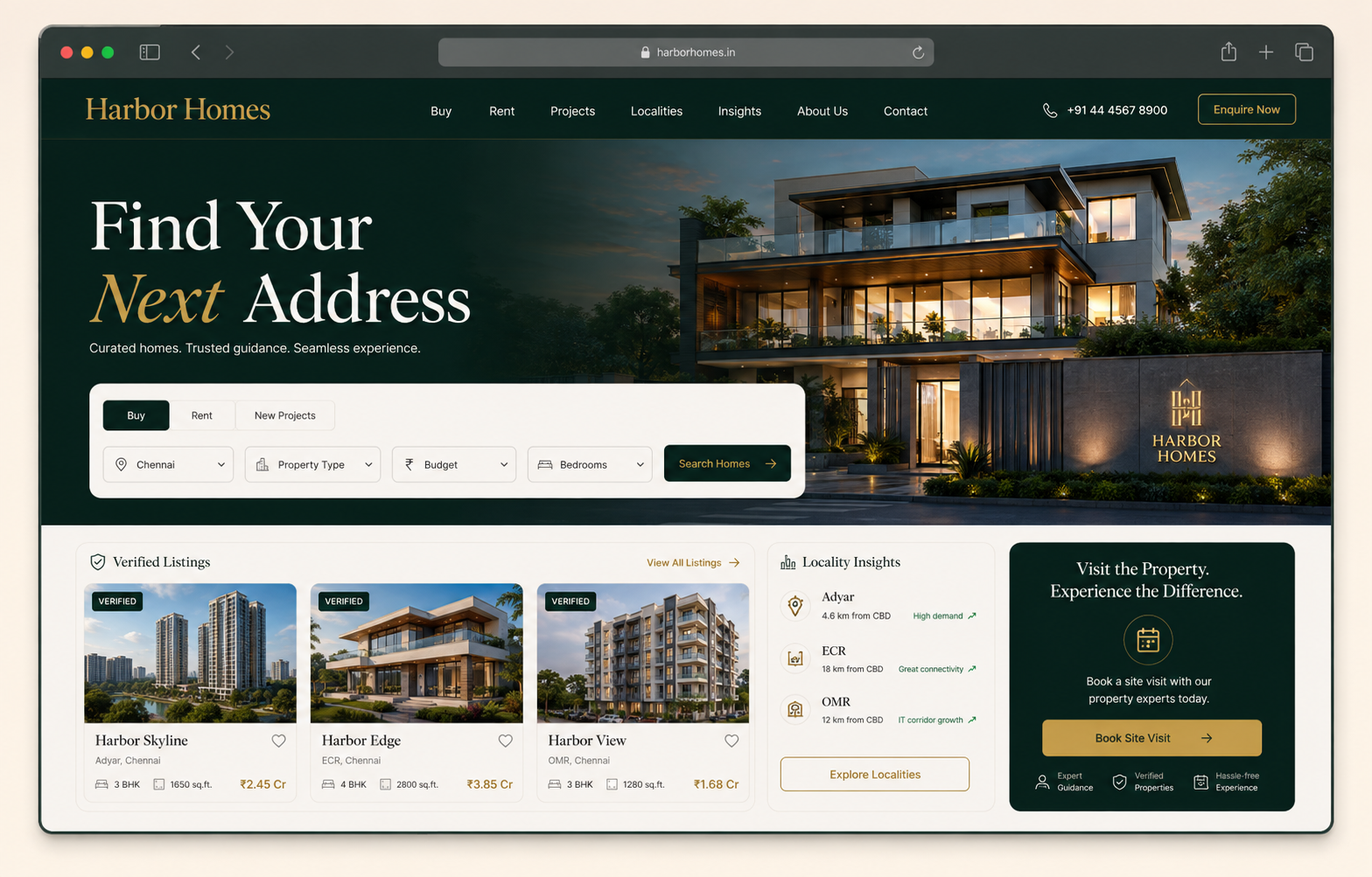 Demo real estate website concept with property listings