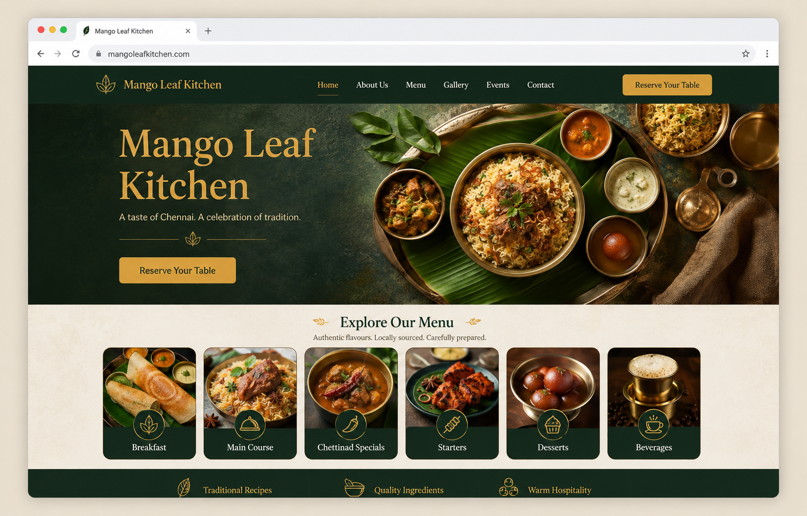 Demo restaurant website concept with food menu and table reservation